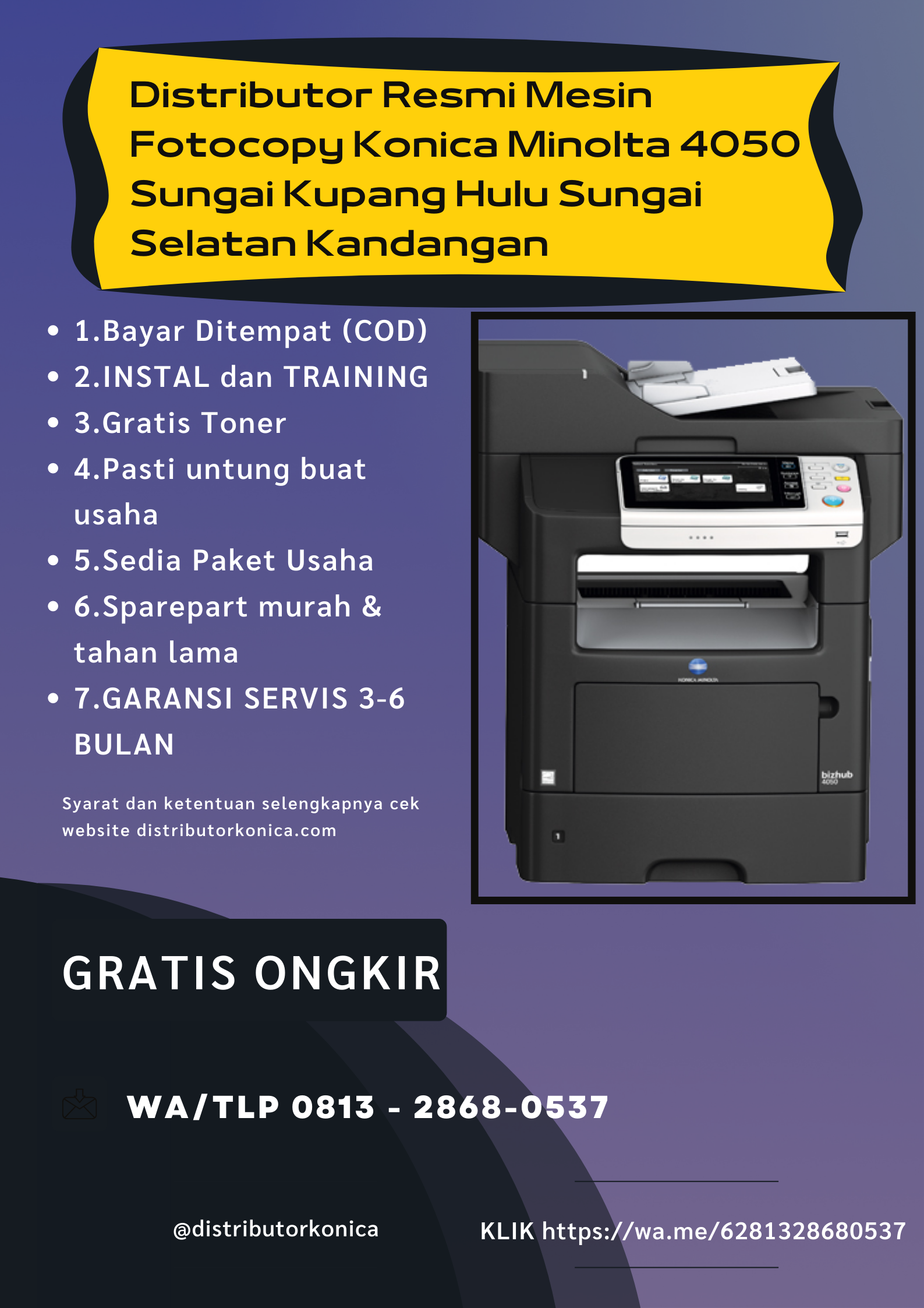 ORIGINAL!!! WA/TLP 0813 - 2868-0537,Mesin Fotocopy Konica Minolta 4050 Sungai Kupang Hulu Sungai Selatan Kandangan