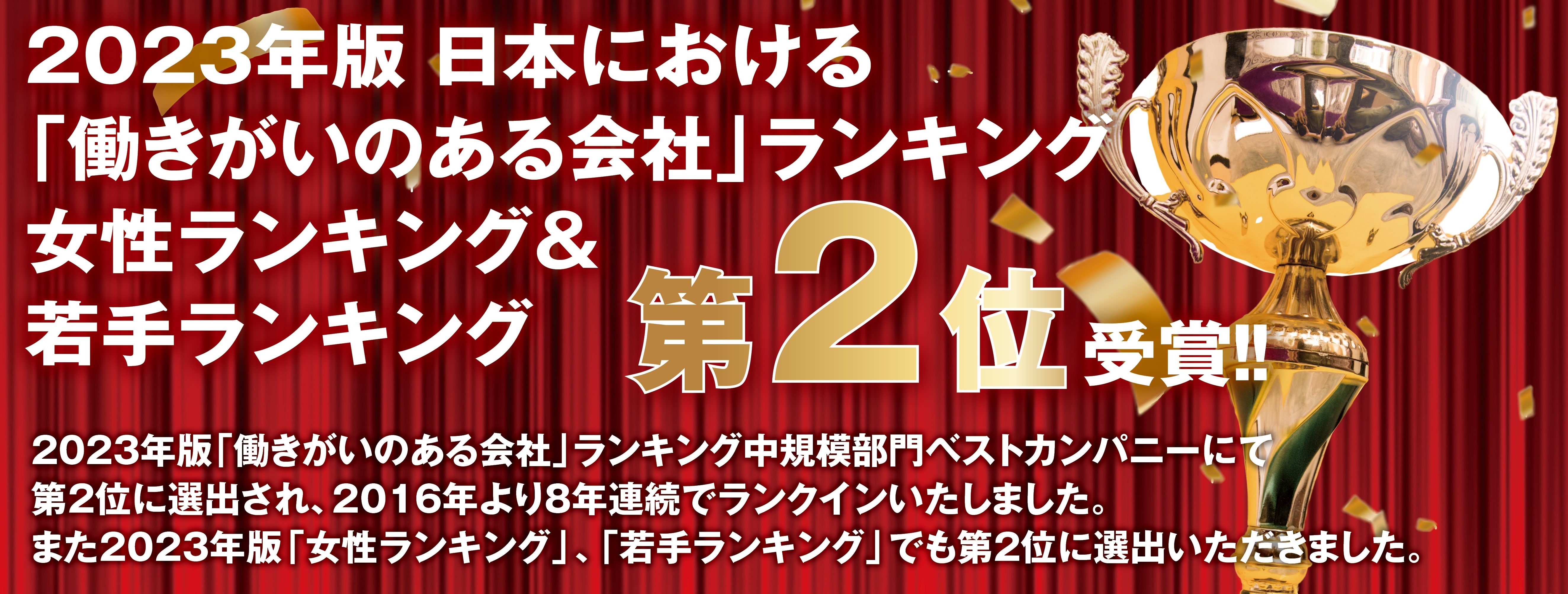 2023年版「働きがいのある会社」若手ランキング　第2位受賞！