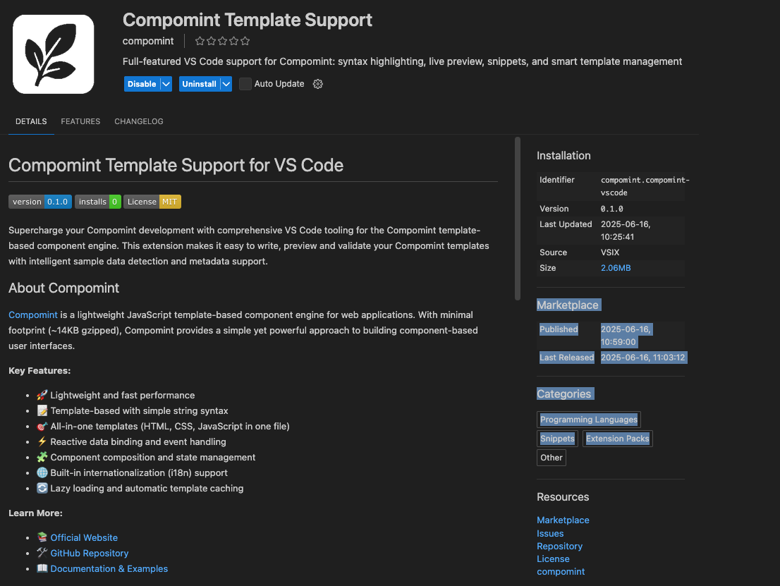 VS Code拡張機能「Compomint Template Support」の開発・公開