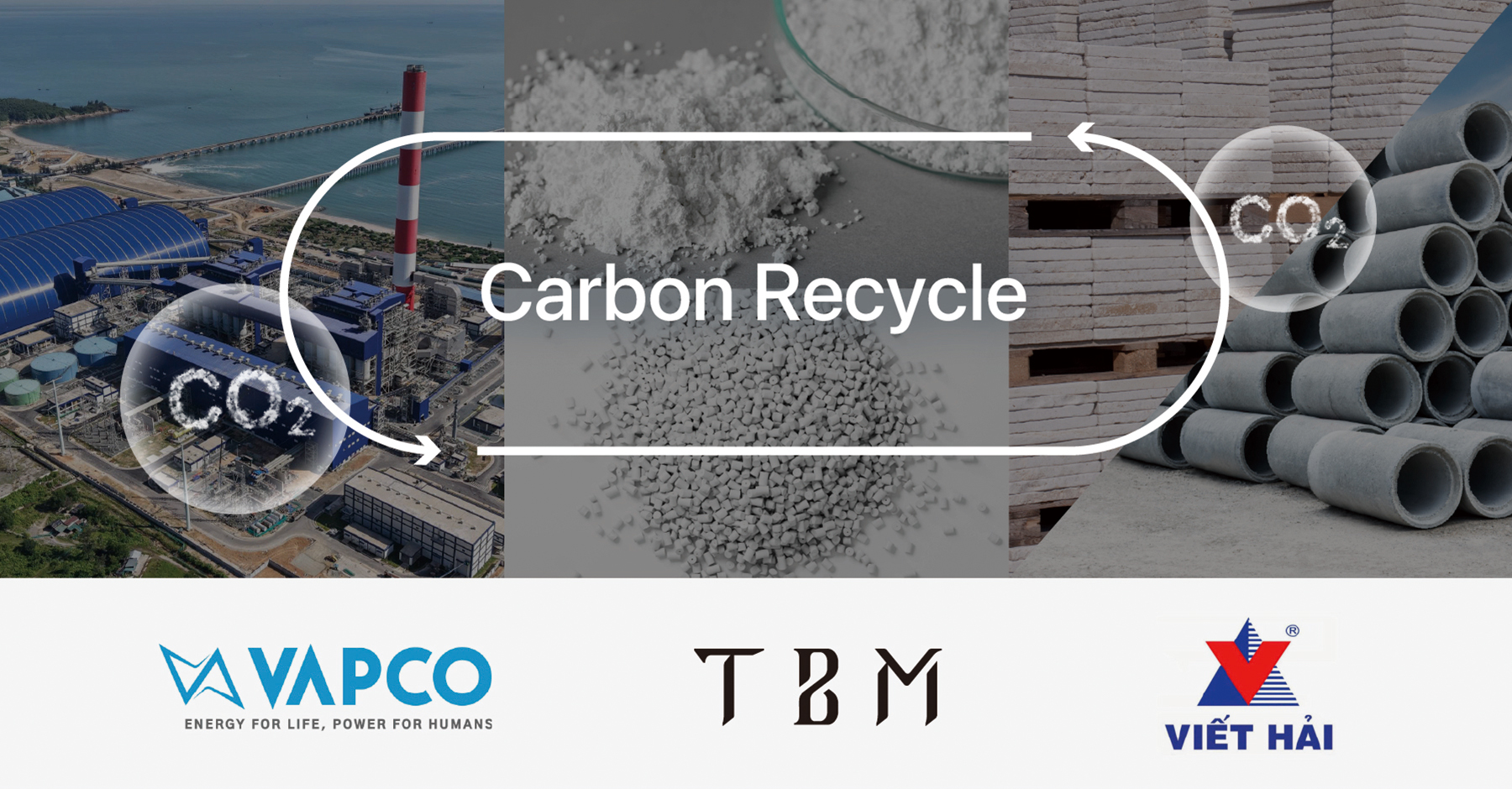 TBM、カーボンリサイクル素材のプラント建設、製造に向け、石炭火力発電事業会社のVAPCO、ベトナム大手建設会社のViet Haiと協力して、炭素回収・利用プロジェクトの実現に向けた基本合意を締結