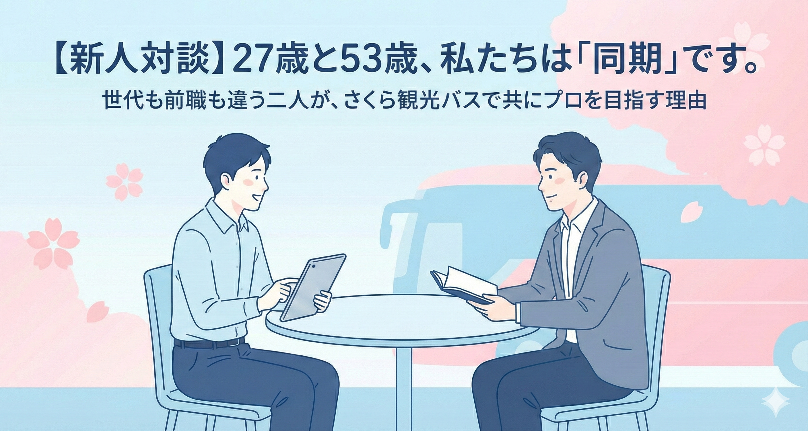 【新人対談】27歳と53歳、私たちは「同期」です。世代も前職も違う二人が、さくら観光バスで共にプロを目指す理由