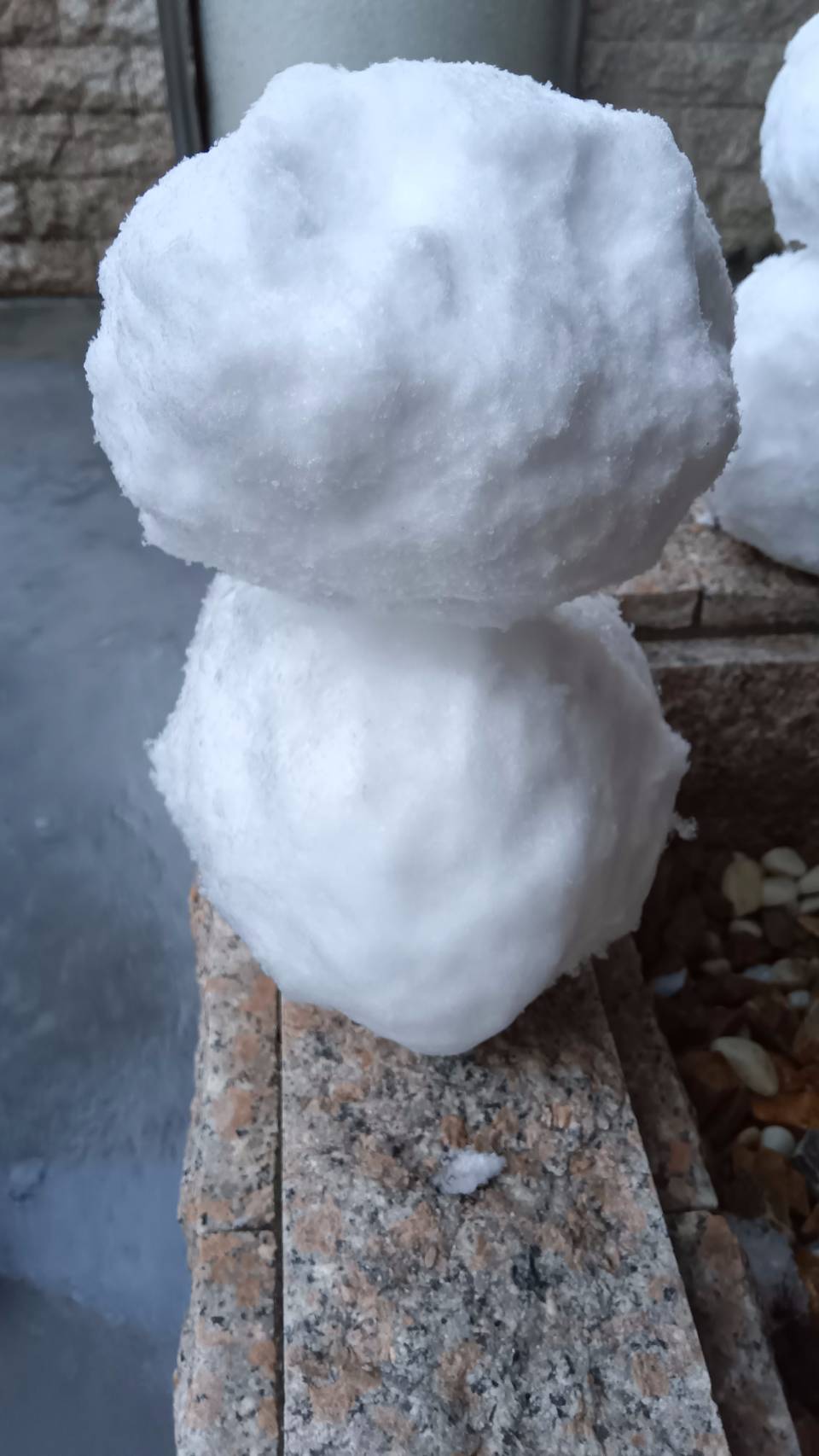 雪降りました！雪だるま！