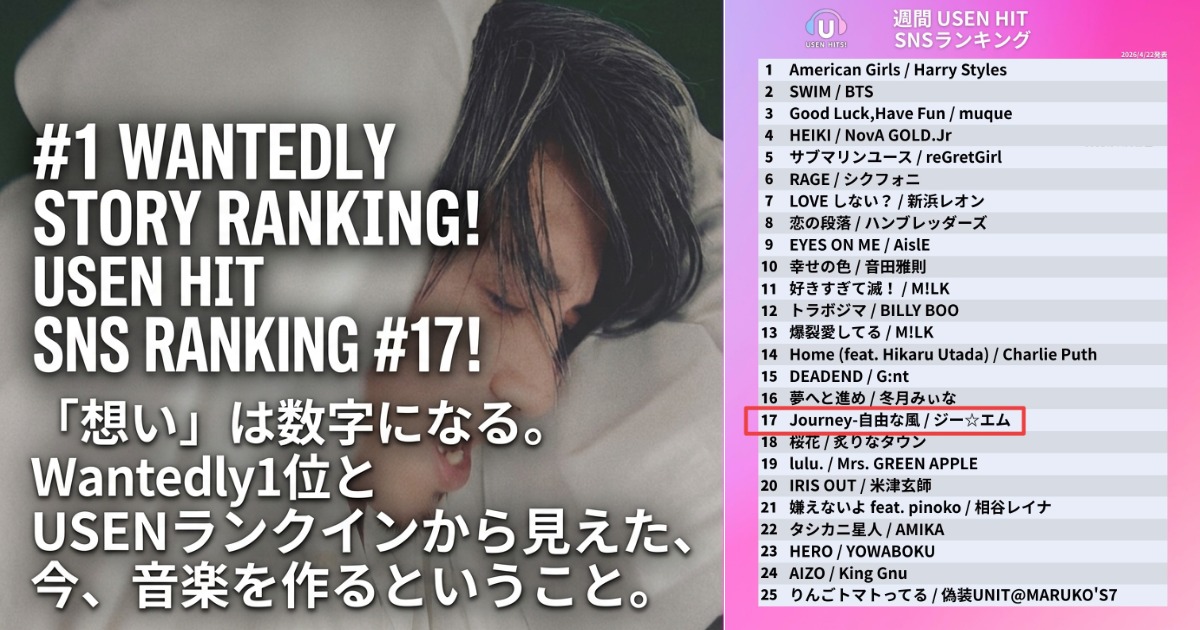 「想い」は数字になる。Wantedly1位とUSENランクインから見えた、今、音楽を作るということ。