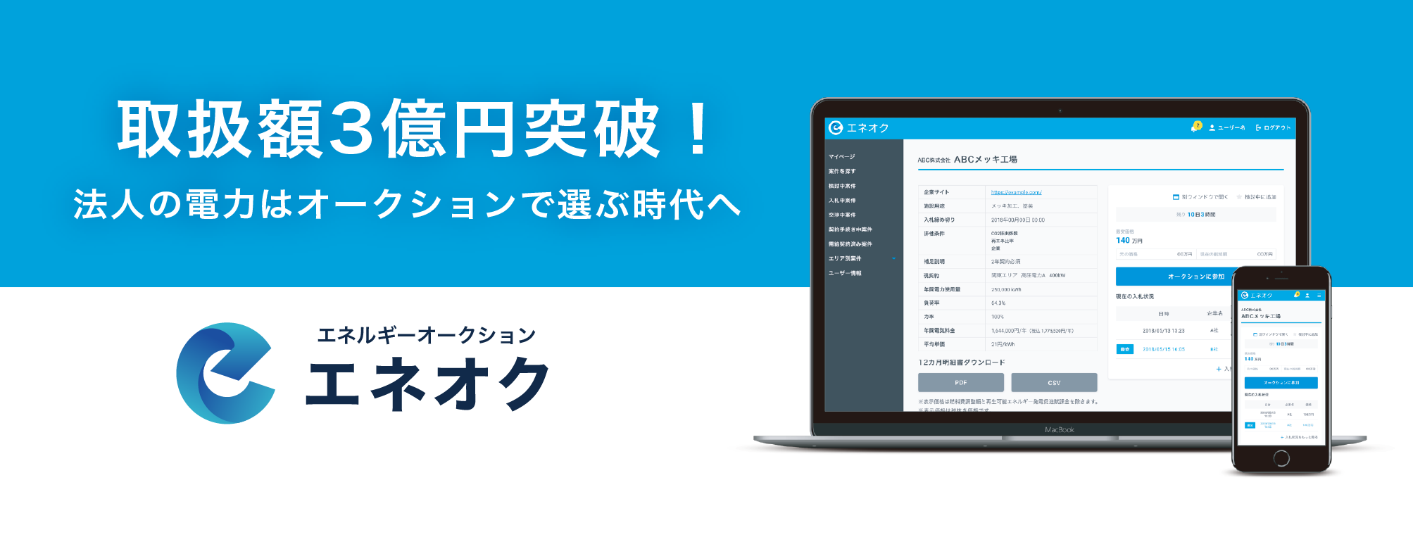 電力オークション「エネオク」取扱額3億円突破