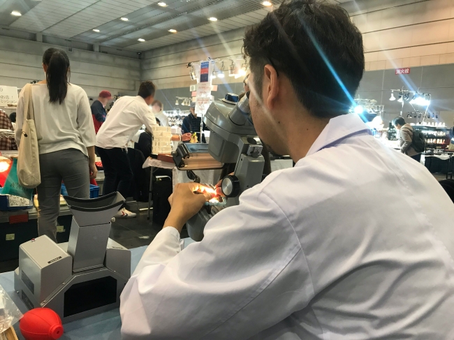 ツインメッセ静岡で開催のミネラルショーで宝石無料鑑別会を実施しました