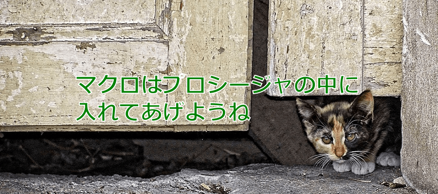 マクロ処理はプロシージャの外では無効だから中に入れてあげよう マクロ処理はプロシージャの外では無効だから中に入れてあげよう