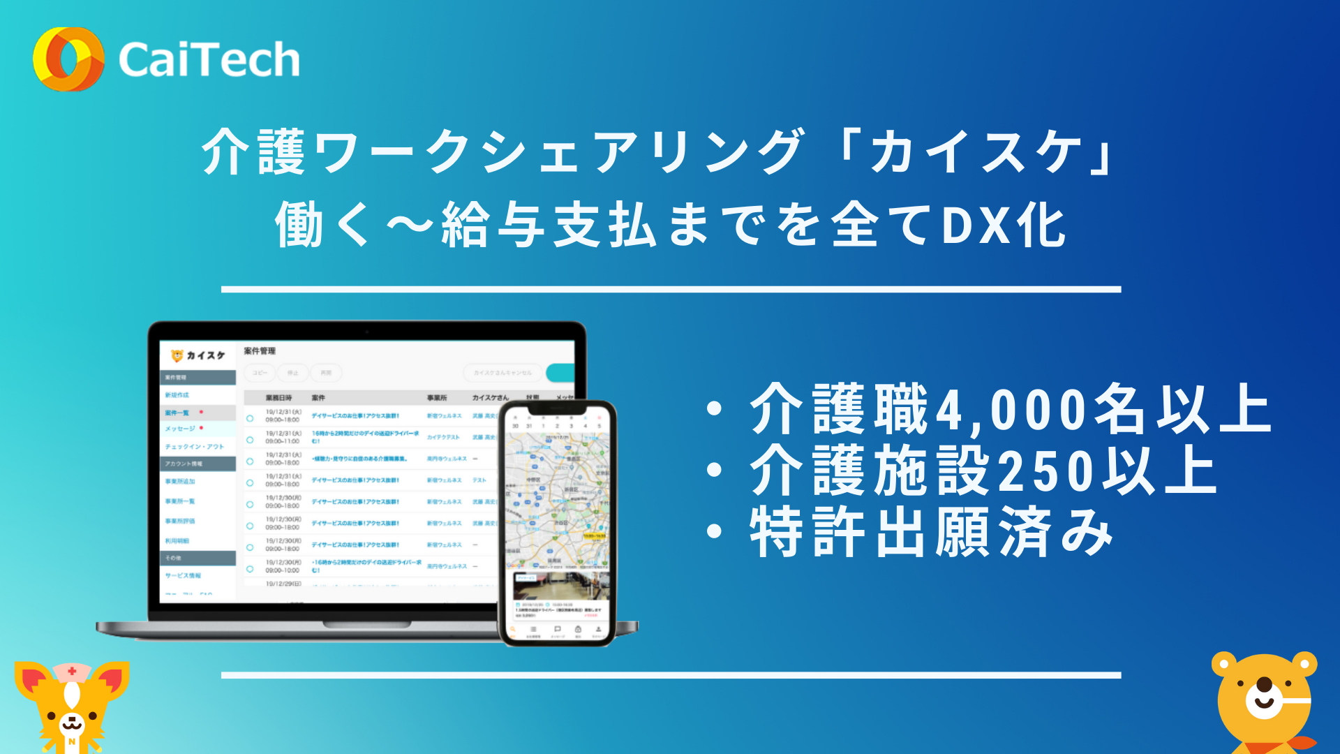 介護ワークシェアリング『カイスケ』を運営するカイテクが総額約1億円の資金調達を実施