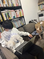 わんちゃんも新しい事業に興味深々