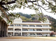 島唯一の学校である知夫小中学校。地域図書館、教育委員会が校舎内にあり、地域の人が学校に出入りできる環境です。