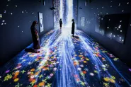 [teamLab: Transcending Boundaries]壁から床へと流れ落ちる滝をデジタル体験させる新作と、蝶の群れを通じて絡み合う他5作品を一つの空間に置く大展示をロンドンで開催。