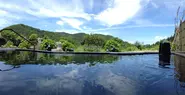 利賀の温泉、天竺温泉からの景色、この目に優しい自然豊かな場所でゆったりしたい人が多く訪れる。