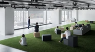 オフィス内に構える広大な芝生スペース、使い方は自由