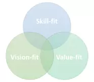 Skill-fit, vision-fit, and value-fit of teams/companies and individuals
