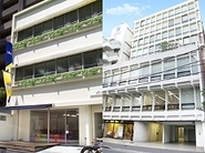 （左）TAM大阪：古い3階建てのビル2棟をリニューアルしながら使っています。 （右）TAM東京：神保町・御茶ノ水のオフィスです。どちらも1Fはコワーキングスペースとなっています。