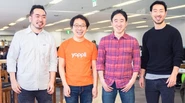 Yappli経営メンバー。左から取締役  黒田、取締役 CTO 佐野、代表取締役 CEO 庵原、取締役 CFO 角田。外資系投資銀行を経て、ベンチャーCFOとしてExitを経験した角田がコーポレート部門を管掌。