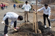 東日本大震災で大きな被害を受けた宮城県女川町に彩りを取り戻し、豊かな桜にあふれた町にするために「千年の桜並木」植樹活動に参加しています。