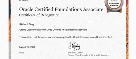 Oracle Cloud Infrastructure 2025 Certified AI Foundations Associate を取得しました。AIやクラウド分野の基礎知識を習得し、今後のキャリアに活かしていきたいと思います。