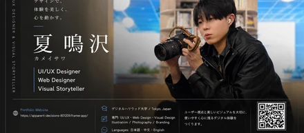 画像内のQRコードを読み取る、または記載されているリンクへアクセスしていただくことで、私の作品および履歴書をご覧いただけます。