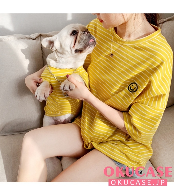 犬の服 犬と飼い主のペアルック Tシャツ 横縞 ペット服 ファッション 犬とお揃い By Okucase